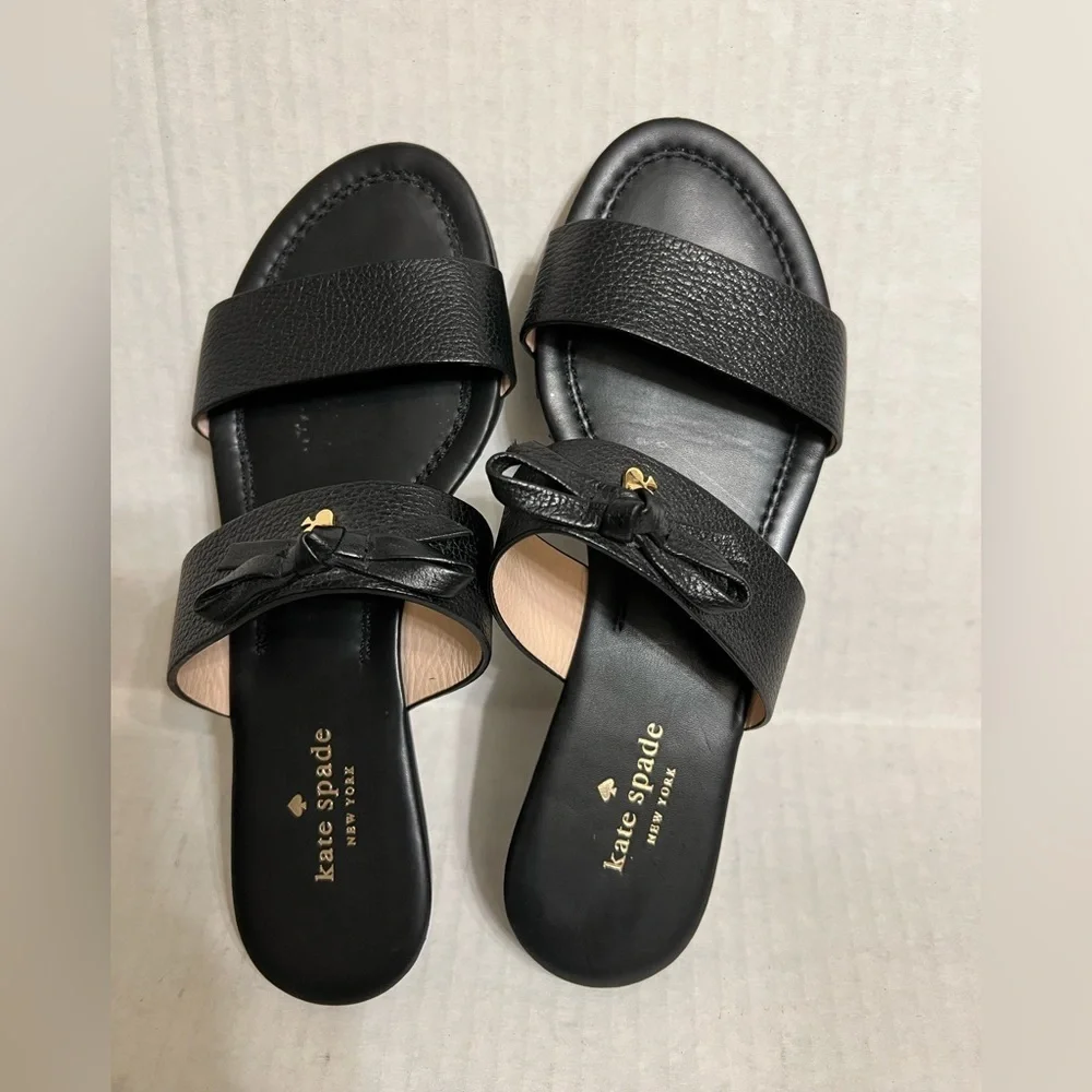Kate Spade Leather Sandals Tulia Bow Slides Strappy Slip On Charm